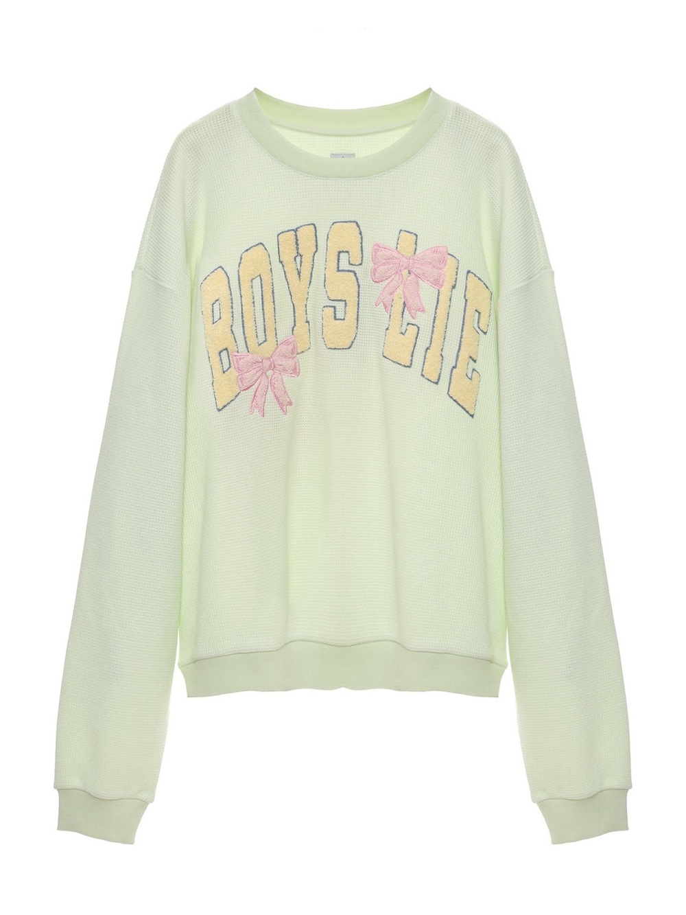 NWT 'Boys Lie' Mint Green Waffle Knit Thermal Long Sleeve Sweatshirt XS/ SMALL